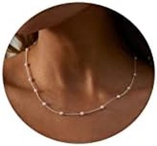 Sewyer Silver Dainty Pearl Necklace for Women, 14K Gold Plated Minimalist Classic Tiny Pearl Beaded Necklace, Delicate Everyday Jewelry Gift