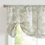 Lazzzy Kitchen Tie Up Valance Curtain Linen Floral Farmhouse Valance for Living Room Bathroom Bedroom Country Valances Window Treatments Small Cafe Curtian 20 Inch Rod Pocket 1 Panel Green on Beige