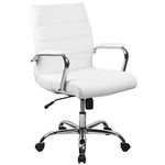 Flash Furniture Executive Office Chair, Ergonomic Office Chair, Contoured and Height Adjustable Leather Seat, Chrome Arms and Tilt Lock Lever, White, 60.96 x 58.42 x 103.51 cm