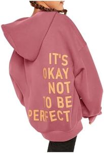 SweatyRocks Girl's Letter Print Hooded Sweatshirt Long Sleeve Oversized Pullover Tops Dusty Pink 10Y