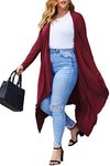 IN'VOLAND Women's Plus Size Cardigan Long Sleeve Open Front Drape Cardigans Lightweight Long Duster Wine Red