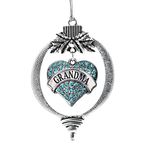 Inspired Silver - Grandma Aqua Charm Ornament - Silver Pave Heart Charm Holiday Ornaments with Cubic Zirconia Jewelry