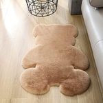 TENNOLA 2ft Small Bear Shag Rug,Soft Fluffy Faux Sheepskin Fur Rug Fuzzy Shaggy Area Rug Cute Plush Carpet for Nursery Kids Girls Bedroom Room Aesthetic Living Room Floor Home Decor Khaki