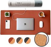 Nordik Cork Leather Desk Mat Cable Organiser (Saddle Brown 89 X 43 cm) Premium Extended Mouse Mat for Home Office Accessories - Non-Slip Vegan Leather Desk Pad Protector & Desk Blotter Pad Mousepad