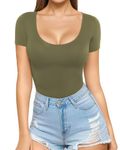 MANGOPOP Womens Summer Scoop Neck Short Sleeve Slim Fit T Shirts Tunic Tops Tee, Army Green, Small