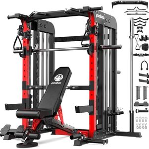 pooboo Multi-Functional Machine Power Cage, 2004LB Squat Rack, LAT-Pull Down System, Dual Pulley Cable Crossover System, Home Gym Workout Machine with Strength Training Attachments