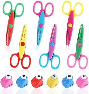 Lot de 6 Ciseaux de Bricolage pour Enfants avec 6 Perforatrices à Papier, 6 Formes de Coupe Différentes, Ciseaux à Papier pour Enfants, Crèche, Débutants, Bricolage