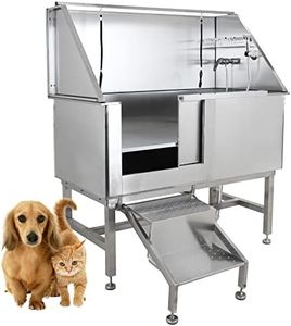 CHEINAUTO 50 Inch Pets Dog Grooming Tub, Stainless Steel Pet Dog Bath Tub Professional Home Large Dog Wash Station with Steps Faucet & Accessories