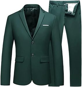 UNINUKOO Men's Suit Slim Fit 2 Button 2 Piece Suits for Men Party Formal Dress Solid Tuxedo Blazer Jacket Pants Set US Size 40 Drak Green