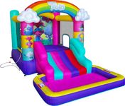 Funormous Trolls Band Together Inflatable Bouncy Castle with Slide, Outdoor Indoor Bounce House with Ball Pit for Kids Ages 3-8, Plus Heavy Duty Air Blower