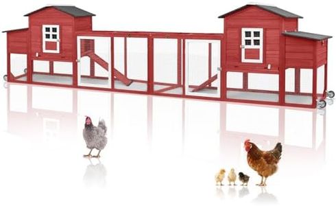 Magazoopet 158" L Large Chicken Coop with Run, Chicken House with Nesting Boxes, Wheels, Outdoor Mobile Hen Chicken Coop Poultry Cage with Removable Tray, Ramp (Red)