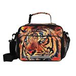 ALAZA Large Lunch Bags, Tiger Art Insulated Lunch Bags with Shoulder Straps and Buckle Handle, Crossbody Tote Lunch Box for Kids Teenager Student Girls Boys, 2 Compartments