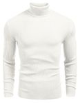 COOFANDY Men's Jumper Turtleneck Knitted Long Sleeve Knit Roll Neck Sweaters Sweatshirt White L