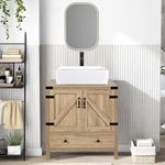 Puluomis 28-inch Bathroom Vanity, Modern Natural Color Wood Fixture Stand Pedestal Bathroom Cabinet with Bathroom Square White Ceramic Vessel Sink Top