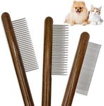 ZKKZOMA 3 Pack Solid Wood Cat Combs, Stainless Steel Teeth for Cat Dog Rabbit Massage, Flea Lice Comb Removes Mats, Tangles and Loose Fur, Grooming Comb for Small Medium Pets