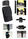 Premium Canvas Nylon Extended Heavy Duty XX-large Horizontal / Vertical Black Holster Pouch W/fixed Swivel Belt Clip Fits LG G2 / D802 / D800 AT&T/ D801 T-Mobile /LG980 Sprint / VS980 Verizon SM-G900V Verizon 2800mAh /3200mAh /4500mAh /5600mAh /6500mAh Extended Batteries