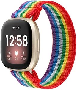 TOYOUTHS Compatible with Fitbit Sense/Sense 2 Band/Versa 3/Versa 4 Bands Women Men Dressy Elastic Nylon Fabric Strap Stretchy Sport Wristband Accessories Replacement for Fitbit Versa 4, Rainbow/Large