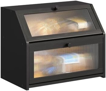 BMOSU Large Rectangular Bamboo Wood Bread Box with Clear Window, Double Layer, Black, 13x14x16 inches