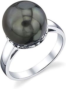 THE PEARL SOURCE 10-11mm Genuine Black Tahitian South Sea Cultured Pearl Laurel Ring for Women, sring-laurel-t-6.5