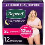 Depend Night Defense Adult Incontinence Underwear for Women, Disposable, Overnight, Extra-Large, Blush, 12 Count