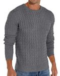 Askdeer Men's Cable Knit Pullover Long Sleeve Sweater Classic Soft Casual Sweaters with Ribbing Edge Dark Gray