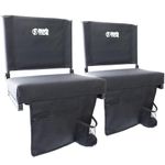 Brawntide Wide Stadium Seat Chair - Extra Thick Padding, Bleacher Hooks, Compact, Light, Shoulder Strap, Carrying Handle, 3 Storage Pockets, Ideal for Back Support, Sporting Events (Black, 2 Pack)