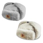 Cooltto 2 Pack Winter Hats for Women Men Trapper Ushanka Hat with Ear Flaps Warm Russian Soviet Army Faux Fur Cossack Military Bomber Hats for Cold Weather 2024 (Grey + Khaki)