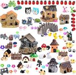 Homlone 105 Miniature Fairy Garden Accessories, Fairy Garden Kit, Fairy Garden Animals, Miniature Figurines, Micro Landscape Ornaments Kit, Garden DIY Kit for Dollhouse Decoration Plant House Decor