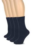 HUGH UGOLI Women's Cotton Business Casual Dress Socks, Dark Navy Blue/Marina, 4 Pairs, Shoe size: 6-9