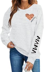 SFHFY Womens Mom Sweatshirts: Mama Crewneck Sweatshirt Casual Mom Life Pullover Mama Mode Long Sleeve Shirt Mommy Tops Light Grey