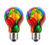 Greeogin Dimmable Stained Glass LED Light Bulb Led Color Bulb,E26 Base 4 Watts A19/A60 LED Light Bulbs,for Party Light,Festive Atmosphere,Home Lighting,Bedside Lamp,2 Pack