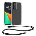 kwmobile Crossbody Case Compatible with Samsung Galaxy S23 FE Case - Clear TPU Phone Cover w/Lanyard Cord Strap - Black/Transparent