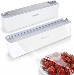 Dovipira 2 Pack Magnetic Plastic Wrap Dispenser with Cutter, Upgrade Large Size Fits Max 12.8In x 984Ft Plastic Wrap, Adhesive Wall Mounted Aluminum Foil and Parchment Paper Organizer for Kitchen