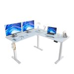 ERGOMAKER L Shaped Electric Standing Desk Adjustable Height, L Shape Corner Standing Office Stand Up Desks with Splice Board, White 50 * 20 Inches Computer Home Office Standing Desk