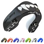 SAFEJAWZ Mouthguard Strapless Slim Fit, Adults and Junior with Case for Boxing, Basketball, Football, MMA, Martial Arts, Hockey and All Contact Sports (Adult (12+ Years), Black Fangz)