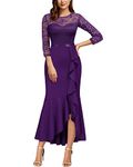 MISSMAY Women's Vintage Lace 2/3 Sleeves Evening Party Wedding Guest Formal Long Dress (Medium, Purple)