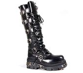 New Rock Newrock 272 Metallic Black Goth Knee High Zip Boot Leather Buckle Boots (M.UK 6/L.UK 7/EU 40)