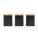 Salter BW12898EU7 Toronto 3-Piece Canister Set – Tea, Coffee, Sugar Storage Canisters, Powder-Coated Matt Finish, Acacia Wood Lids, Easy Clean, Space Saving Jars, Long Lasting Freshness, Black