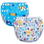 Luxja Swimming Nappy Reusable (Pack of 2), Adjustable Swim Nappies for Baby (0-3 Years), Washable, Shell + Blue Fish