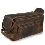 LEATHER VILLAGE Premium Leather Travel Toiletry Bag - Unisex Water-Resistant Travel Dopp Kit, Shaving & Cosmetic Organizer for Men & Women - Compact Bathroom Essentials - Rustic Brown