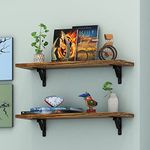 Klaxon Arizona Wood And Metal Floating Wall Shelves | Home Decorative Shelf | Wall Shelves For Living Room, Bedroom, Study Room, Balcony Garden-Forestdark, Pack Of 2 (24X8 In), Brown