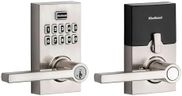 Kwikset SmartCode 917 Keypad Keyless Entry Contemporary Residential Electronic Lever Lock Deadbolt Alternative with Halifax Door Lever and SmartKey Security, Satin Nickel