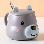 BonZeal 3D Ceramic Birthday Gift Item Grey Dog Mug with Lid Spoon Pack of 1 350 ml