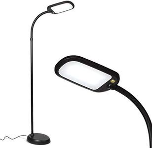 Brightech Litespan Slim LED Lamp, Modern Floor Reading Lamp Over Chair for Living Rooms & Offices, Tall Lamp with Adjustable Gooseneck, Crafts Work Light, Dimmable Standing Lamp for Bedroom - Black