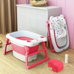 StarAndDaisy 2-in-1 Bath Tub for Baby with Bathing Chair & Cushion/Foldable Bathtub for New Born Baby and Kids 0-6 Years Girls and Boys, Fast Drainage, Space Saving Design (Pink)