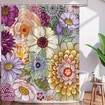 ChloropLastid Boho Floral Shower Curtain No Liner 72x72 inch Bohemian Style Bright Blossom Modern Home Bath Curtains Set with 12 Hooks Durable Polyester Waterproof Fabric