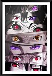 Canvas pe All anime character eyes artwork poster with framed anime character artwork painting for gaming room home office decor wall hanging matte black frame (13x16 Inch)