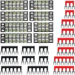 OCR 8 Sets Terminal Blocks, 8 Pcs 3/4/5/6 Positions 600V 15A Dual Row Screw Terminal Strip Blocks with Cover, 16 Pcs 600V 15A 3/4/5/6 Positions Pre-Insulated Terminals Barrier Strip (Black & Red)