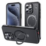 Ultra Magnetic for iPhone 15 Pro Max Waterproof Case with Sturdy Stand, Built-in Screen & Lens Protector [IP68 Underwater][ Military Dropproof] Compatible with MagSafe Kickstand-Black/Grey