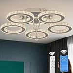 VETRULUS Modern Crystal LED Ceiling Light - Stepless Dimmable Semi Flush Mount Crystal Chandelier for Living Room - 5 Ring Ceiling Light Fixture for Bedroom Kitchen LED Chandeliers